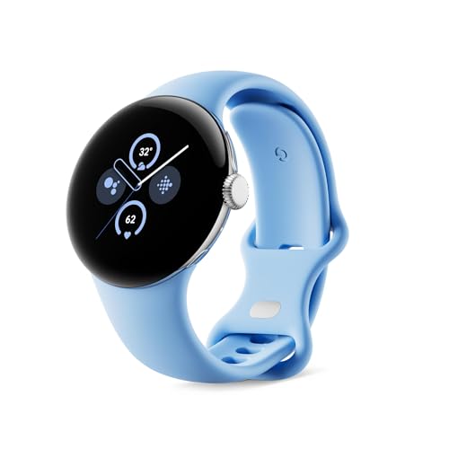 Google Pixel Watch 2 mit dem Besten von Fitbit und Google – Herzfrequenz-Tracking, Stressmanagement, Sicherheitsfunktionen – Android-Smartwatch – poliertes silberfarbenes Aluminiumgehäuse – von Google
