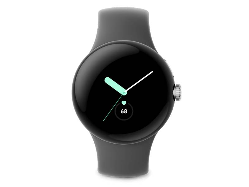 Google Pixel Watch - 41 mm - Silber poliert - intelligente Uhr mit Active Armband - Flouroelastomer - dunkelgrau - Bandgröße: L - 32 GB - Wi-Fi, LTE, NFC, Bluetooth - 4G - 36 g von Google