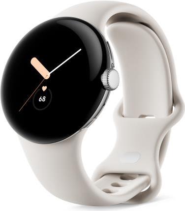 Google Pixel Watch - Silber poliert - intelligente Uhr mit Band - Flouroelastomer - Chalk - Bandgröße: L - 32GB - Wi-Fi, NFC, Bluetooth - 36 g (GA03182-DE) von Google