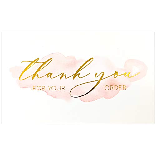 Gooji 100 Stück 2 x 3,5 cm (die Größe einer Visitenkarte) Goldfolie rosa Aquarell Dankeskarten für kleine Visitenbestellungen von Gooji