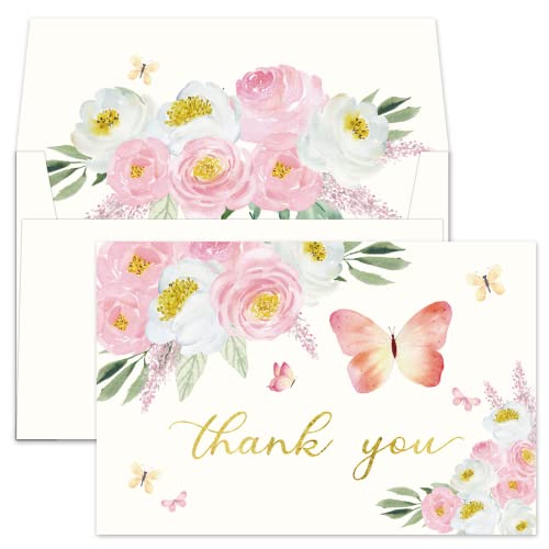 Gooji Dankeskarten mit Umschlägen, 10,2 x 15,2 cm, Schmetterlings-Motiv, Rosa, Blumenmuster, 20 Stück, passende Briefumschläge, Aquarell, Geburtstagsparty, Babyparty, Hochzeiten, Grußkarten Gooji Dankeskarten mit Umschlägen, 10,2 x 15,2 cm, Schmetterlings-Motiv, Rosa, Blumenmuster, 20 Stück, passende Briefumschläge, Aquarell, Geburtstagsparty, Babyparty, Hochzeiten, Grußkarten von Gooji