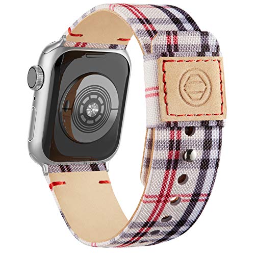 Goosehill Kompatibel mit Apple Watch Armband,Stoff Nylon Gewebt Ersatzband mit Leder Futter und Druckverschluss für iWatch Series 6/5/4/3/2/1 SE, Karo 42mm/44mm von Goosehill