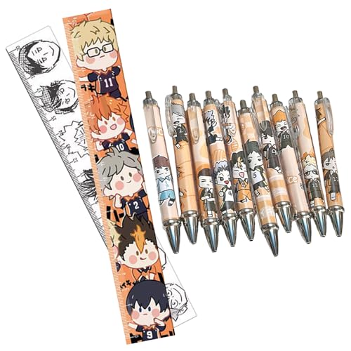 Anime Haikyuu Stift und Lineal Set- Cartoon Charaktere Shoyo Hinata Print, 20CM Lineal und Schwarz 0,5mm Gel-Tintenstift Student Schreibwaren, Zurück zu Schule Saison Geschenk von Gooyeh