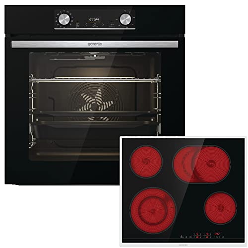 Gorenje 738885 Einbaubackofen-Set OptiBake Black Steam Set / 77L / Heißluft/AquaClean/GentleClose & Open/AirFry/Pizzamode 300°C/PerfectGrill/Glaskeramik-Kochfeld/schwarz von Gorenje