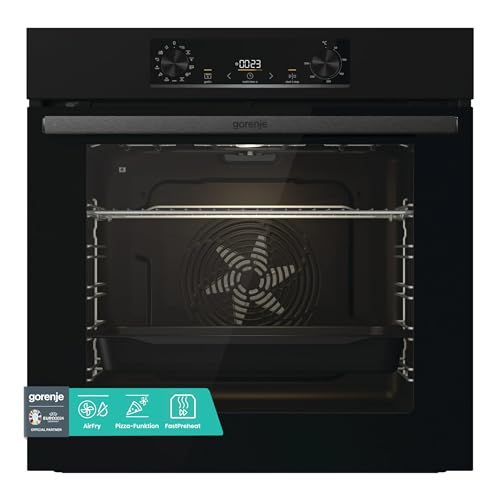 Gorenje BPS 6737 E02B Einbau-Backofen, 77 Liter, Pyrolyse, Heißluft, ExtraSteam, Gentle Close & Open, AirFry, PerfectGrill, PizzaMode 300°C, ChildLock, schwarz von Gorenje