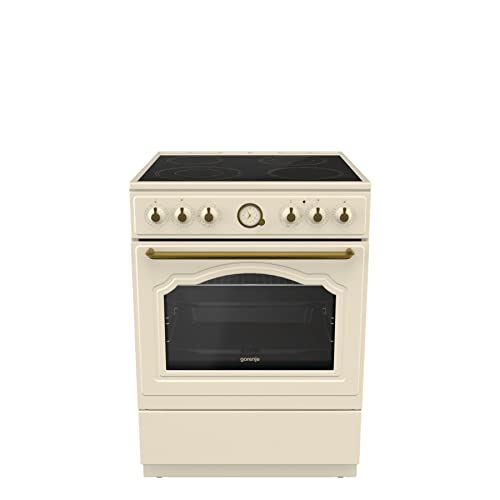 Gorenje Classico GECS 6 B70CLI Elektrostandherd mit Glaskeramik-Kochfeld/Retro Design / 60cm / 71 Liter/Gentle Close/Schnellaufheizung/AirFry/ExtraSteam/Pizzamodus/AquaClean/champagne, Elfenbein Gorenje Classico GECS 6 B70CLI Elektrostandherd mit Glaskeramik-Kochfeld/Retro Design / 60cm / 71 Liter/Gentle Close/Schnellaufheizung/AirFry/ExtraSteam/Pizzamodus/AquaClean/champagne, Elfenbein von Gorenje