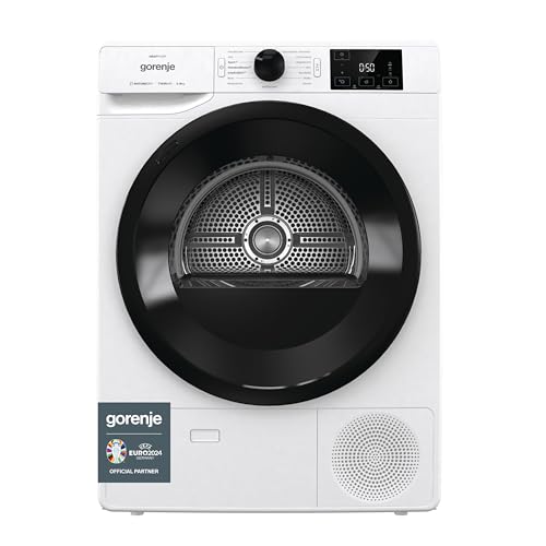 Gorenje DNE92/GN Wärmepumpentrockner, 9kg Kapazität, 16 Programme, Auto Drain, Made in EU, Nature Dry, Fast 89min, Twin Air, Sportprogramm, Daunenprogramm, Kindersicherung, weiß von Gorenje