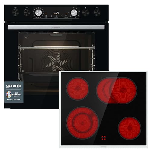 Gorenje Einbaubackofen-Set Black Set 4 Pyrolyse mit Glaskeramik-Kochfeld, 77 Liter, GentleClose & Open, AirFry, PizzaMode, ChildLock, PerfectGrill, Teleskopauszüge, Schwarz von Gorenje