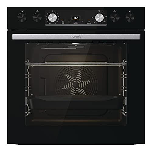 Gorenje OptiBake Black Set 5 Herd-Set mit Induktionskochfeld, 77L, Made in Europe, AquaClean, ExtraSteam, AirFry, PizzaMode 300°C, PerfectGrill, Teleskopauszüge, schwarz von Gorenje