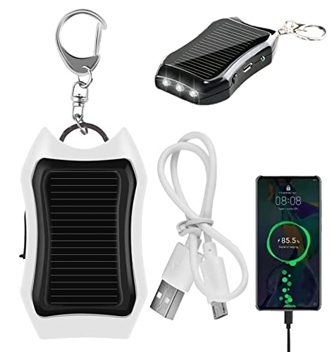 Solar-Powerbank-Schlüsselanhänger, 1200 mAh, große Kapazität, kleines Solar-Ladegerät, tragbares Solar-Ladegerät, Schlüsselanhänger Mini-Powerbank für Handys, Tablets (weiß) von Gorger