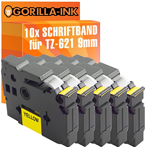 Gorilla-Ink 10x Schriftband kompatibel mit Brother P-Touch TZ-621 TZe-621 Schwarz-Gelb von Gorilla-Ink