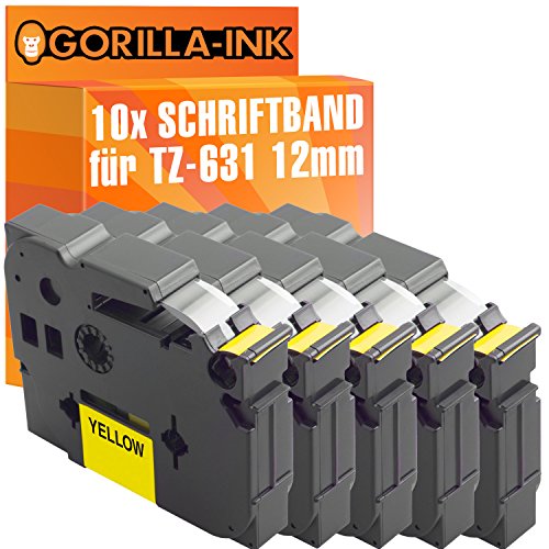Gorilla-Ink 10x Schriftband kompatibel mit Brother P-Touch TZ-631 TZe-631 Schwarz-Gelb von Gorilla-Ink