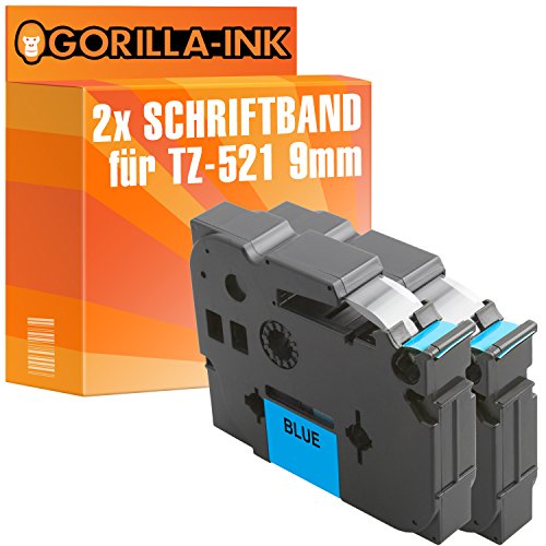 Gorilla-Ink 2X Schriftband kompatibel mit Brother P-Touch TZ-521 TZe-521 Schwarz-Blau von Gorilla-Ink
