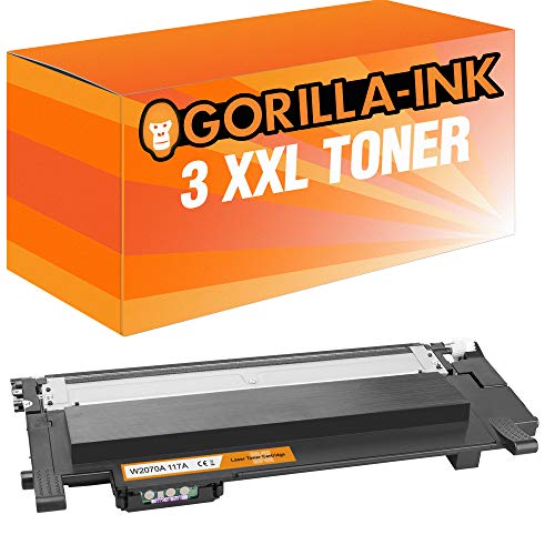Gorilla-Ink 3 Toner XXL MIT CHIP kompatibel mit HP W2070A 117A | Geeignet für HP Color Laser 150 150A 150NW MFP 170 178NW 178NWG 179FNG 179FNW | Black je 1.000 Seiten Druckleistung von Gorilla-Ink