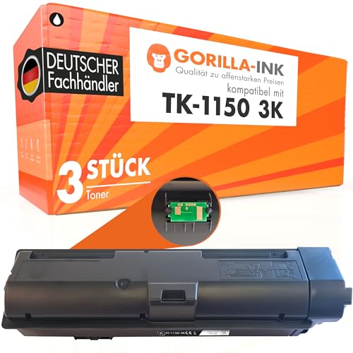 Gorilla-Ink 3 Toner XXL kompatibel mit Kyocera TK-1150 TK1150 Black | ECOSYS M 2135 DN M 2635 DN M 2635 DNW M 2735 DW P 2235 D P 2235 DN P 2235 DW von Gorilla-Ink