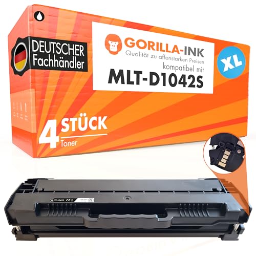 Gorilla-Ink 4 Toner-Patronen XXL Schwarz kompatibel mit Samsung MLT-D1042S ML 1660 ML 1865 ML 1865 W SCX 3000 SCX 3200 von Gorilla-Ink