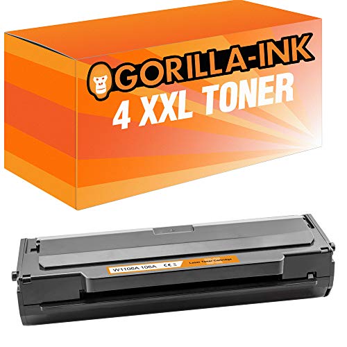 Gorilla-Ink 4 Toner XXL inkl. Chip kompatibel mit HP 106A W1106A für Laser 107w 107r 107a MFP 135wg 135ag 135r 135w 135a 137fnw 137fwg 138fnw 138fw 138p 138pn 138PNW von Gorilla-Ink
