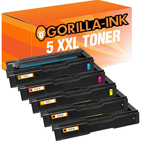 Gorilla-Ink 5 Toner XXL kompatibel mit Ricoh SP-C220 E | Für Infotec Aficio Lanier NRG SP C220 C222DN C222SF C220S C220 C221N C221SF C240DN C220A C220n C240SF | Black je 2.500 von Gorilla-Ink