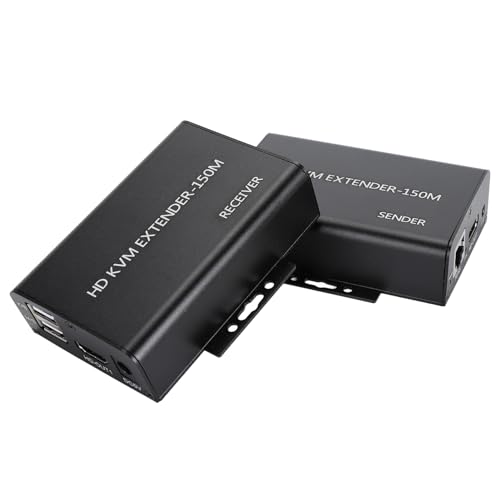 1080P HDMI KVM Extender, USB Extender über Single Cat 5e 6 Bis zu 150 M/492 Fuß, Full HD 1080P Unkomprimierte Übertragung und Verlustfreier Ton, für Projektoren, DVDs (EU-Stecker) von Goshyda
