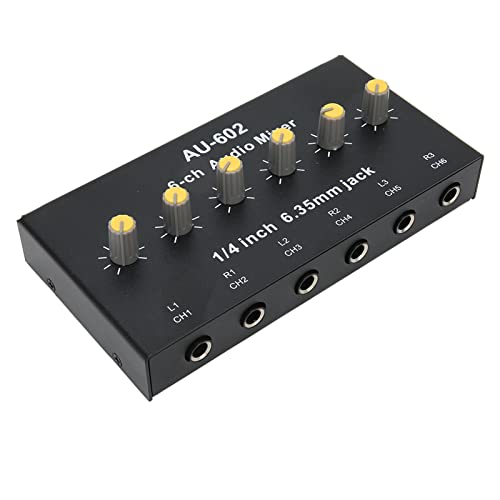 Audio Mixer Stereo Line Mixer, Low Noise 6 Kanal Stereo Splitter, für Gitarren Bass Keyboards Mixer Stage Mixer Erweiterung von Goshyda