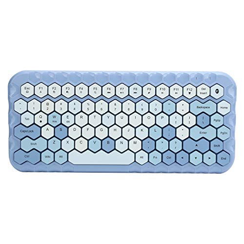 Bluetooth 5.0-Tastatur, ergonomisch 83 Tasten Komfortable Retro-Tastatur Universal für alle Systeme(Blau) von Goshyda