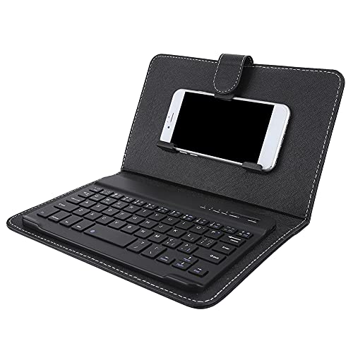 Bluetooth-Tastatur für Telefon, Tragbares Integriertes Mobiltelefon Universal, Tastatur mit Lederschutzhülle in Spanischer Sprache, für Telefonbildschirm mit 4,5-6,8 Zoll oder 6-9,5 cm von Goshyda