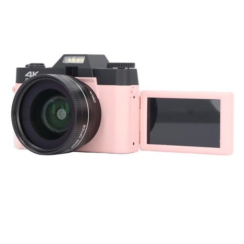 Digitalkamera, WiFi 48MP Autofokus 4K-Videokamera, 16-facher Digitalzoom-Vlogging-Kamera mit 3-Zoll-180°-Klappbildschirm, Abnehmbarem Weitwinkelobjektiv, Kompaktkamera für (PINK) von Goshyda