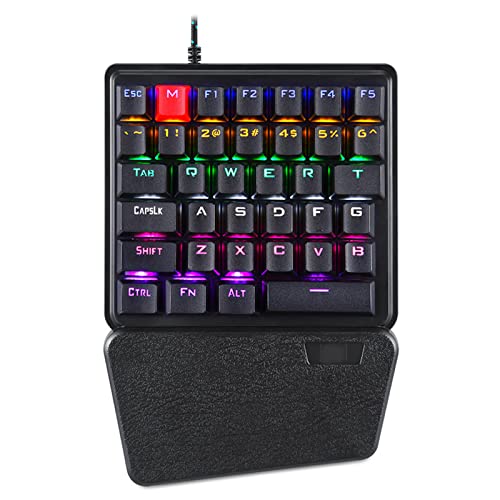 Einhand-Gaming-Tastatur, USB-kabelgebundene mechanische Einhand-Gaming-Tastatur mit bunter Regenbogen-Hintergrundbeleuchtung, mit Handauflage, für Desktop-Computer, PC, Laptop, Notebook von Goshyda