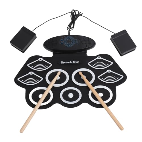 Elektronisches Schlagzeug-Set, 9 Pads, Tragbares USB-Trommel-Übungspad-Drum-Kit mit Kopfhöreranschlüssen, 2 Drumsticks, 2 Pedalen, Eingebauten Lautsprechern, MIDI-Buchse, von Goshyda