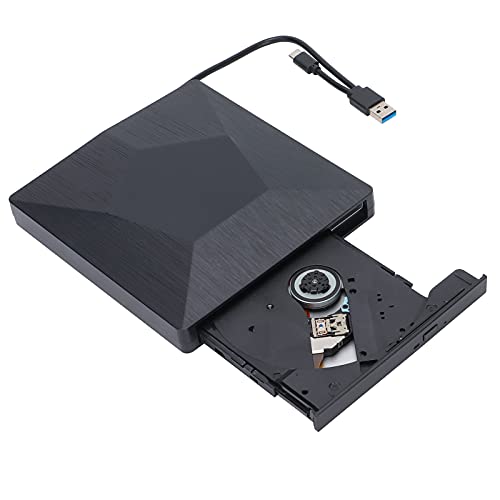Goshyda Externes Optisches Laufwerk für Computer, USB Typ C, Externer DVD-CD-Player mit Zwei Schnittstellen, für Desktop/Laptop, Plug and Play(Schwarz) von Goshyda