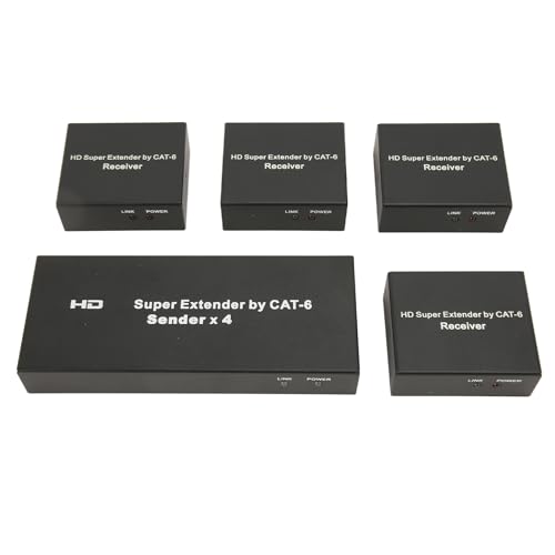 Goshyda 1x4 HD-Multimedia-Schnittstellen-Extender-Splitter, Bis zu 197 Fuß 1080P, Automatische Anpassung, Hervorragende Kompatibilität, Aluminiumlegierung, Geeignet für HDTV-Heim- und von Goshyda