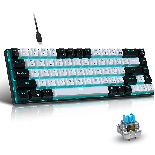 Goshyda 65% Mechanische Gaming-Tastatur, 68 Tasten, Kabelgebundene Mechanische Tastatur, Eisblaue Hintergrundbeleuchtung, Zweifarbige Gaming-Tastatur, Abnehmbares USB-Kabel, Blauer von Goshyda