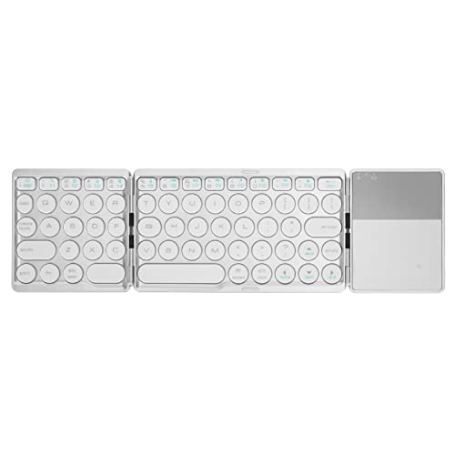 Goshyda Faltbare Bluetooth-Tastatur, Tragbare Kabellose Klapptastaturen mit Touchpad, Wiederaufladbare 64-Tasten-Reisetastatur für Laptops, Tablets, Smartphones (Silber) von Goshyda