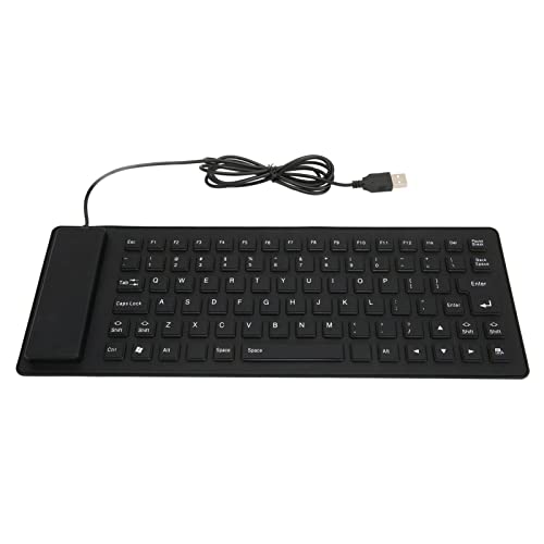 Goshyda Faltbare Silikon-Tastatur, 85 Tasten, Wasserdicht, Staubdicht, Ultraflach, Leises Design, Plug-and-Play-USB-Tastatur mit Kabel für PC, Notebook, Laptop(Schwarz) von Goshyda