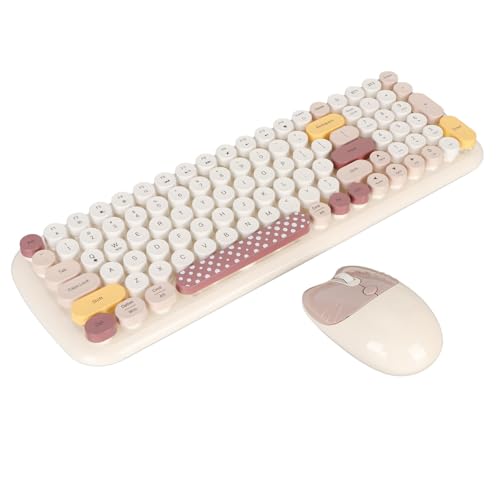 Goshyda Farbenfrohe Kabellose Tastaturmaus, Retro-Design mit Abnehmbaren Tastenkappen, Automatischem Schlafmodus, 12 Multimedia-Hotkeys für -PC-Laptop-Desktop-Computer (Beige) von Goshyda