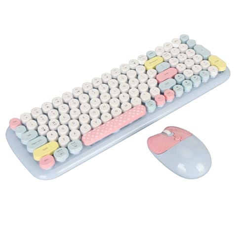 Goshyda Farbenfrohe Kabellose Tastaturmaus, Retro-Design mit Abnehmbaren Tastenkappen, Automatischem Schlafmodus, 12 Multimedia-Hotkeys für -PC-Laptop-Desktop-Computer (Blue) von Goshyda