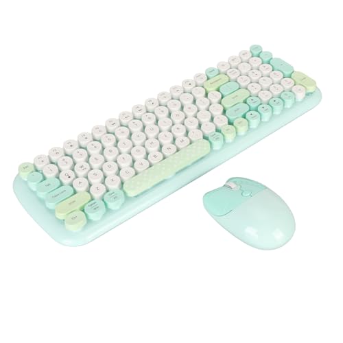 Goshyda Farbenfrohe Kabellose Tastaturmaus, Retro-Design mit Abnehmbaren Tastenkappen, Automatischem Schlafmodus, 12 Multimedia-Hotkeys für -PC-Laptop-Desktop-Computer (Green) von Goshyda