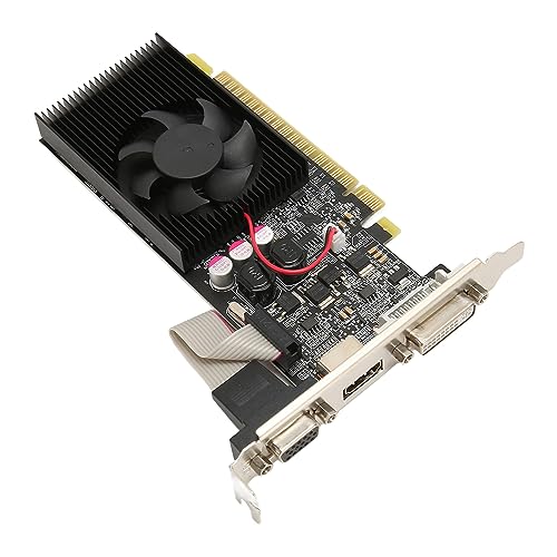 Goshyda Gaming-Grafikkarte, 1 GB DDR3 64bit Separate Grafikkarte, 500 MHz 266 MHz, PCI Express 2.0 X16, DVI VGA HDMI, Gaming-Grafikkarte mit Leisem Lüfter, Schnelle Kühlung von Goshyda