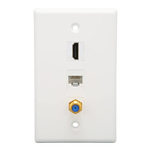 Goshyda HDMI-Ethernet-Koax-Wandplatte, RJ45-Cat6-Keystone-Buchse, TV-F-Kopf, HD-Multimedia-Schnittstelle Keystone 3-Port-Ethernet-Wandplatte, Lötfrei für HDTV-Projektoren von Goshyda