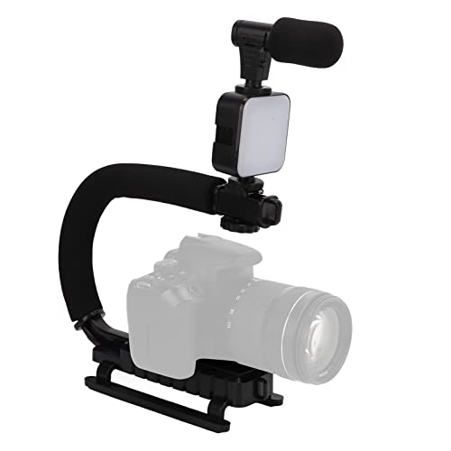 Goshyda Handheld-Videokamera-Stabilisator, Tragbare Video-Rig-Halterung in U-Form, mit LED-Lichtmikrofon, für Alle Digitalen SLR-Kameras, Mobiltelefone von Goshyda