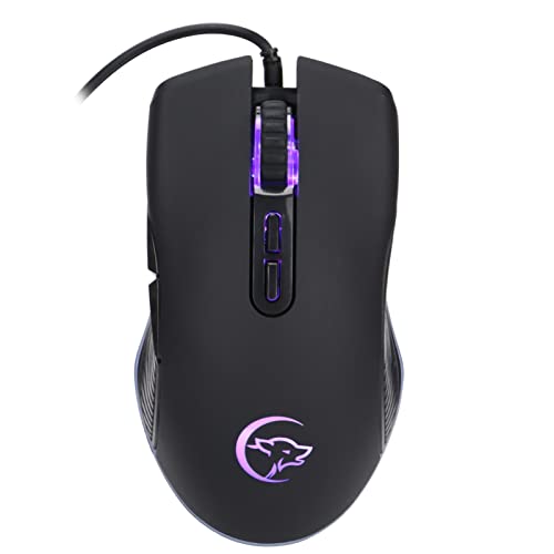 Goshyda Kabelgebundene Gaming-Maus, 1200/1600/2400/3200 DPI, EinstellbarVier-Farben-Schalter, Farbenfroher Visueller Effekt, USB 2.0-Anschluss, Plug-and-Play-PC-Maus für Spiele Im Büro(Schwarz) von Goshyda