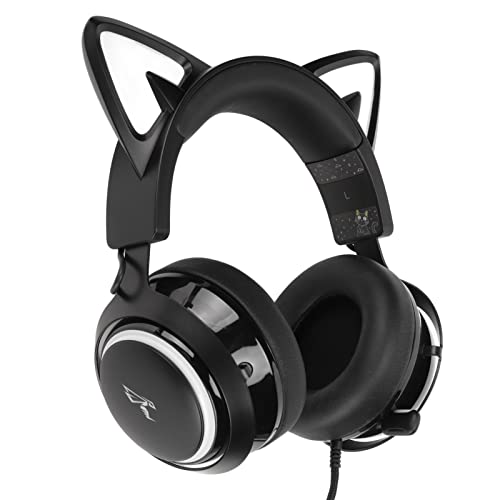 Goshyda Kabelgebundenes Gaming-Headset mit Mikrofon, 3 Klangmodi, 8 Lichteffekten, DIY-Magnetsauger-Ersatzabdeckungen, USB-Kopfhörer für PC-Gamer von Goshyda