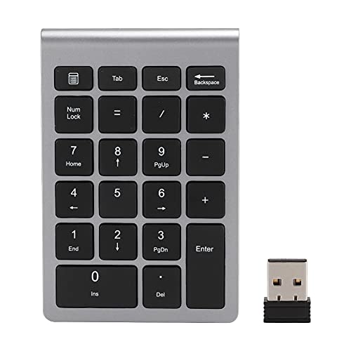 Goshyda Kabellose Nummernblöcke, 22 Tasten Tragbare USB 2.4G Bluetooth Nummerntastatur mit Empfänger, Finanzbuchhaltung Tastatur für Laptop, PC, Notebook(Eisengrau) von Goshyda