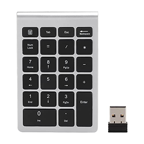 Goshyda Kabellose Nummernblöcke, 22 Tasten Tragbare USB 2.4G Bluetooth Nummerntastatur mit Empfänger, Finanzbuchhaltung Tastatur für Laptop, PC, Notebook(Silber schwarz) von Goshyda
