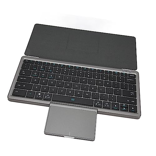 Goshyda Kabellose Tastatur, Bluetooth 5.2 Typ C, Wiederaufladbare, Faltbare Tastatur mit Touchpad, PU-Lederhülle, Abnehmbare Tastatur für Tablets und Telefone (Eisengrau) von Goshyda