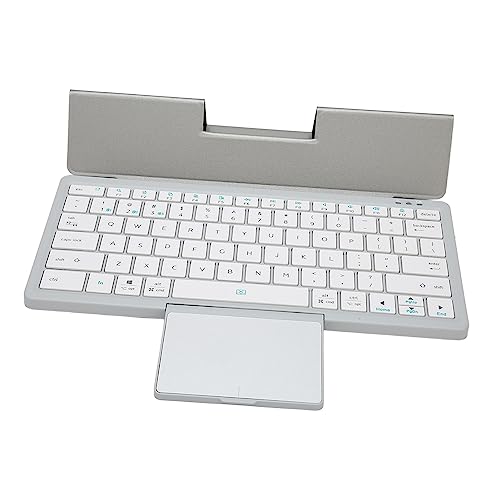 Goshyda Kabellose Tastatur, Bluetooth 5.2 Typ C, Wiederaufladbare, Faltbare Tastatur mit Touchpad, PU-Lederhülle, Abnehmbare Tastatur für Tablets und Telefone (Silber) von Goshyda