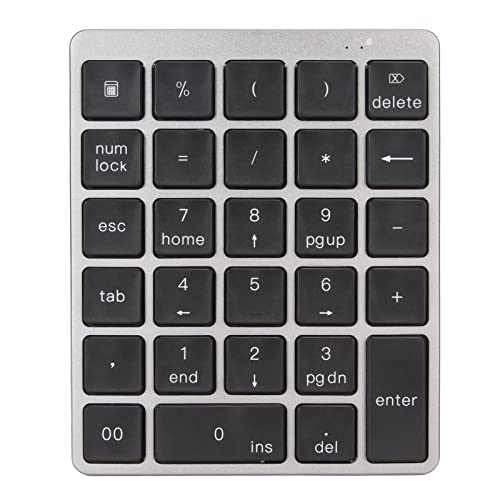 Goshyda Kabelloser Ziffernblock, 28 Tasten Bluetooth-Zifferntastatur, Tragbarer Finanzbuchhaltungs-USB-wiederaufladbarer Kabelgebundener Ziffernblock für Laptop, PC, Desktop (Dunkelgrau) von Goshyda