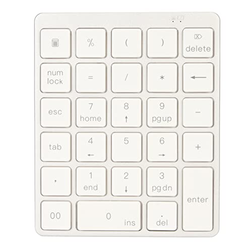Goshyda Kabelloser Ziffernblock, 28 Tasten Bluetooth-Zifferntastatur, Tragbarer Finanzbuchhaltungs-USB-wiederaufladbarer Kabelgebundener Ziffernblock für Laptop, PC, Desktop (Silbrig Weiß) von Goshyda
