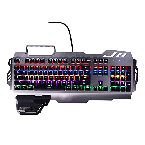Goshyda Mechanische Tastatur, 104 Tasten Aluminiumlegierung USB RGB Hintergrundbeleuchtete Gaming-Tastatur, Strapazierfähige Tragbare Kabelgebundene Tastatur, für PC-Computer-Spieler(Schwarz) von Goshyda