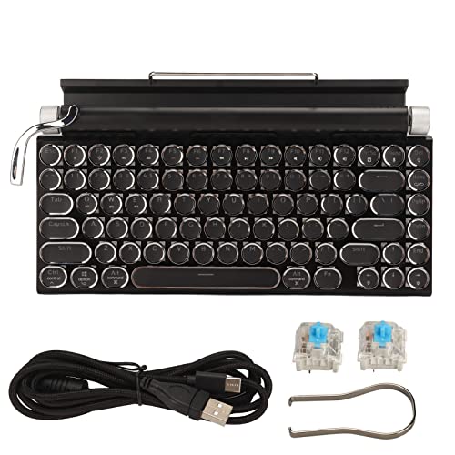 Goshyda Retro-Schreibmaschinentastatur, 83 Tasten, Kabellose Vintage-Bluetooth-mechanische Tastatur mit LED-RGB-Hintergrundbeleuchtung, Blaue Schalter-Gaming-Tastaturen für Desktop-PC, (Schwarz) von Goshyda